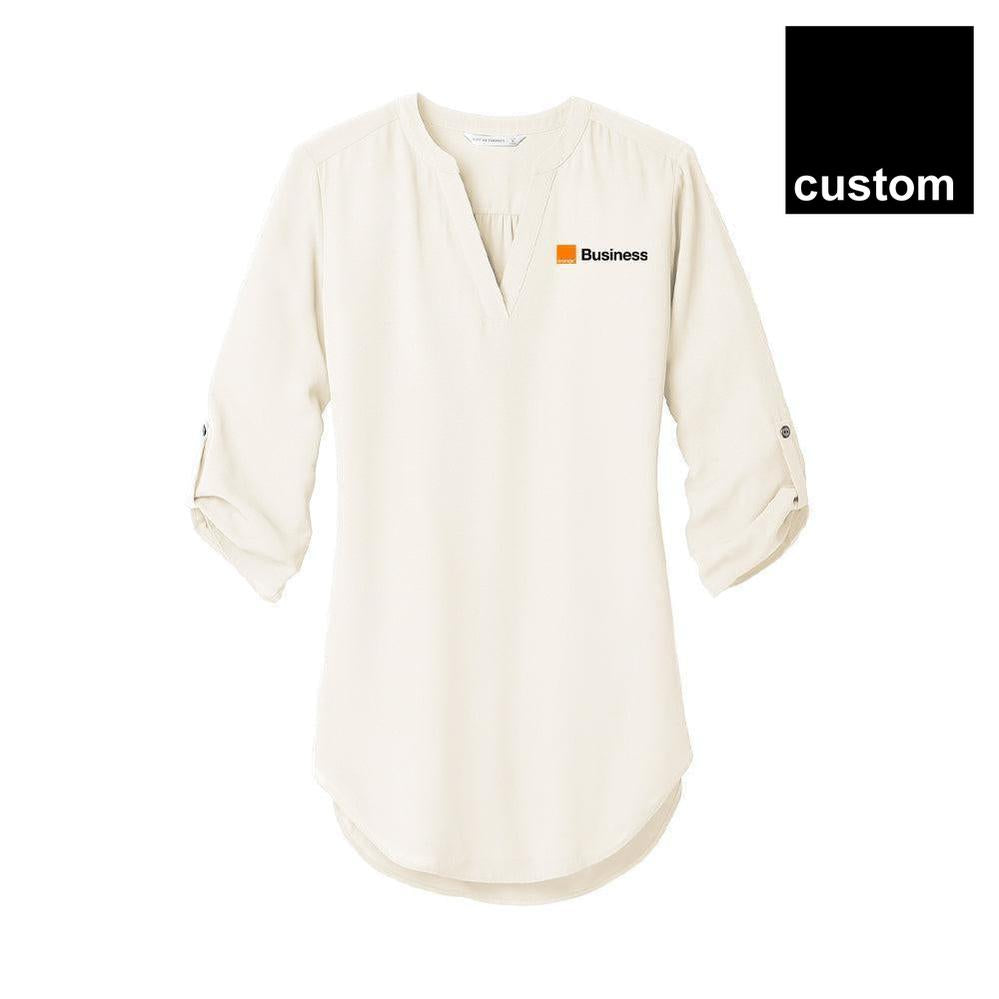 Orange Ladies 3/4-Sleeve Tunic Blouse