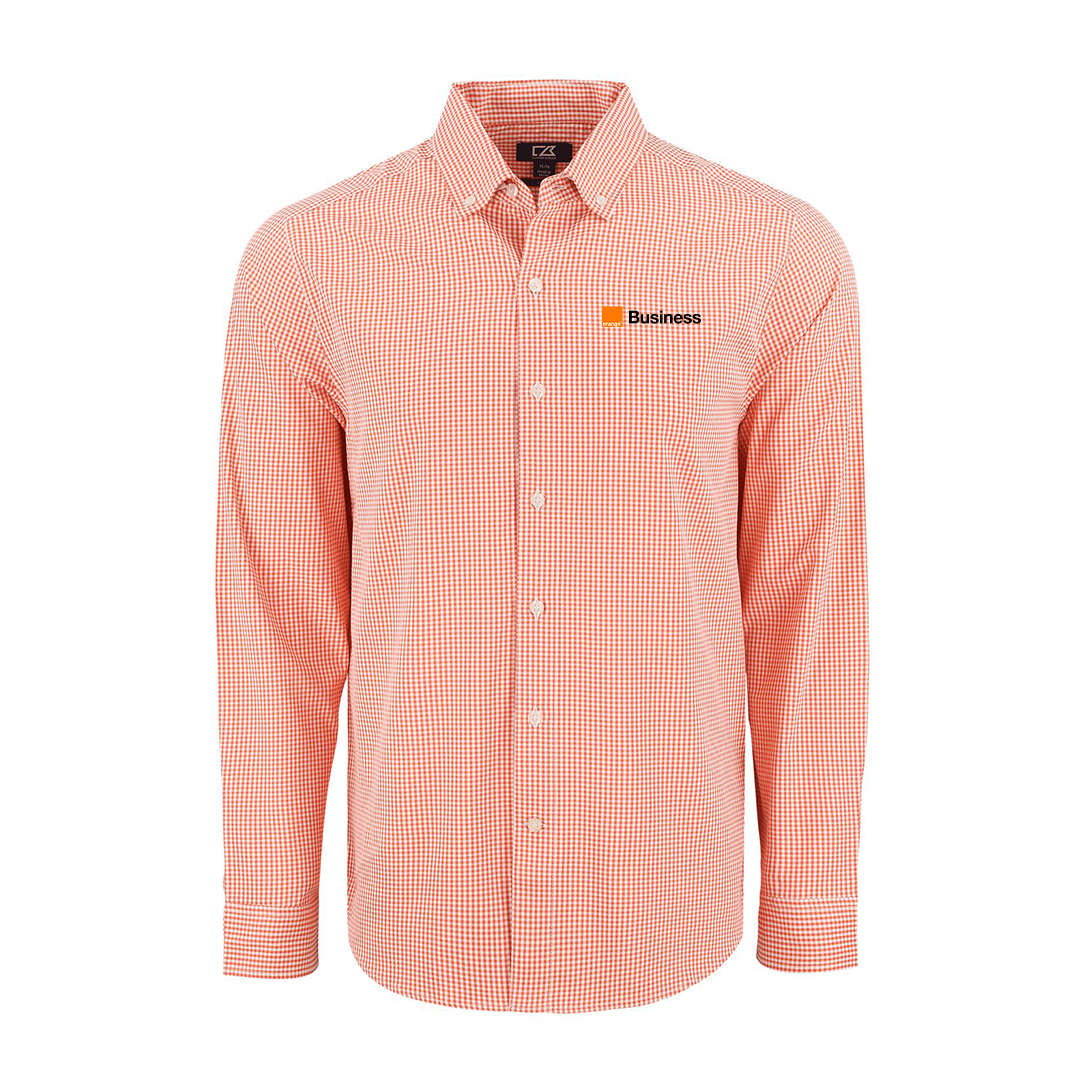 Orange Cutter & Buck Skyline Epic Confidence Recycled Gingham Mens Long Sleeve Dress Shirt