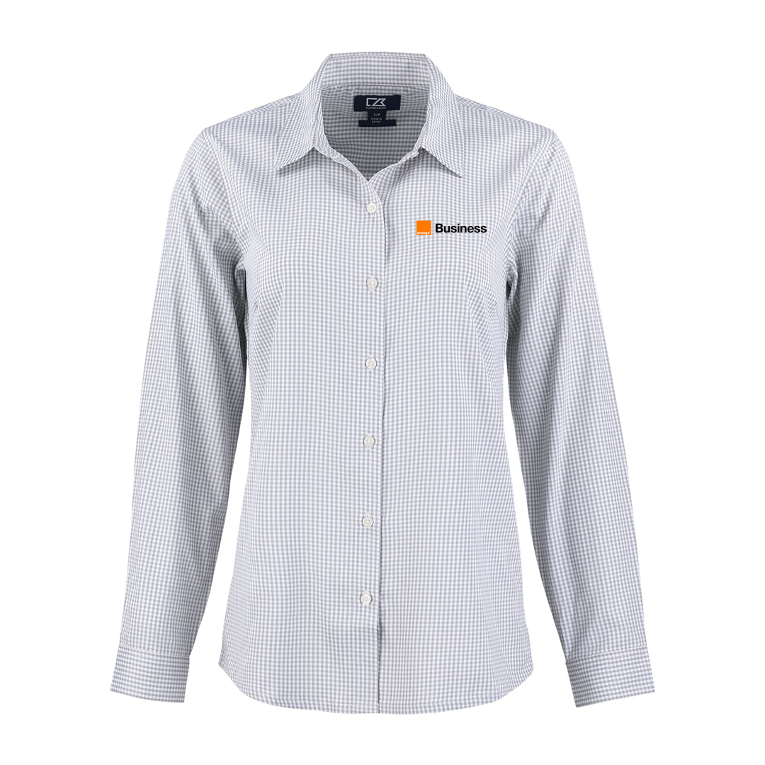 Orange Cutter & Buck Skyline Epic Confidence Recycled Gingham Womens Long Sleeve Dress Shirt